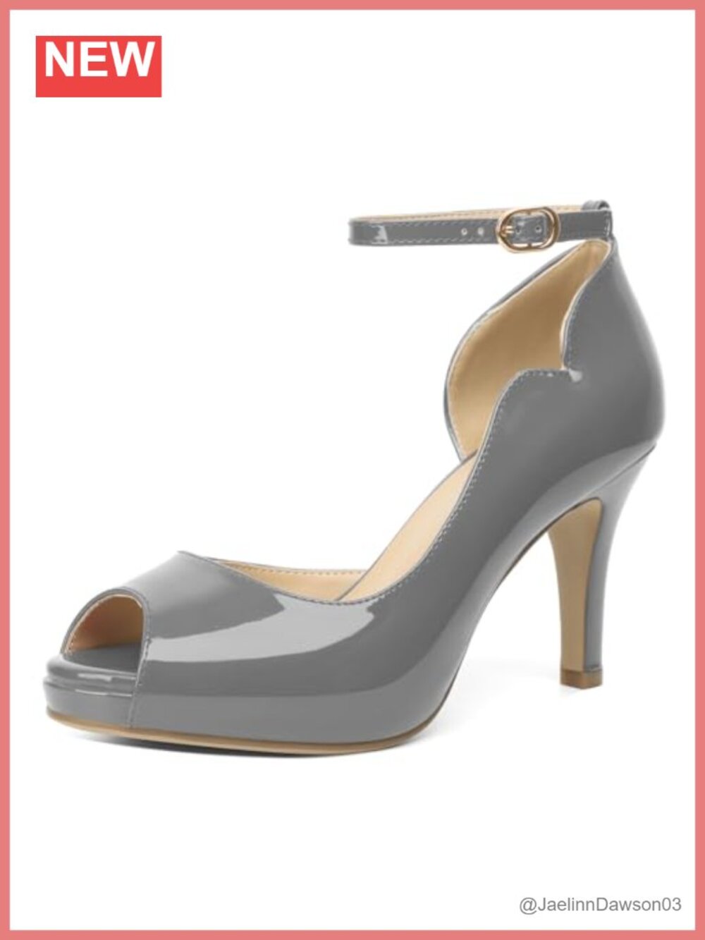 Patent Leather Platform Pumps with Ankle Strap, Peep Toe Heels